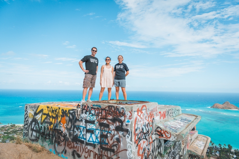 John Jessica and Carey atop the Lanikai Pillboxes