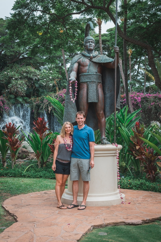 Carey and John with King Kamehameha