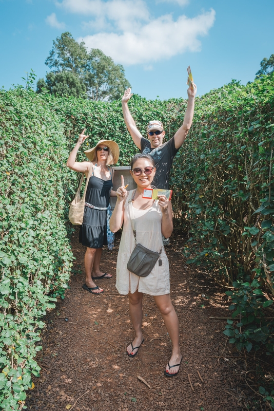 Carey John and Jessica in the Pineapple Maze