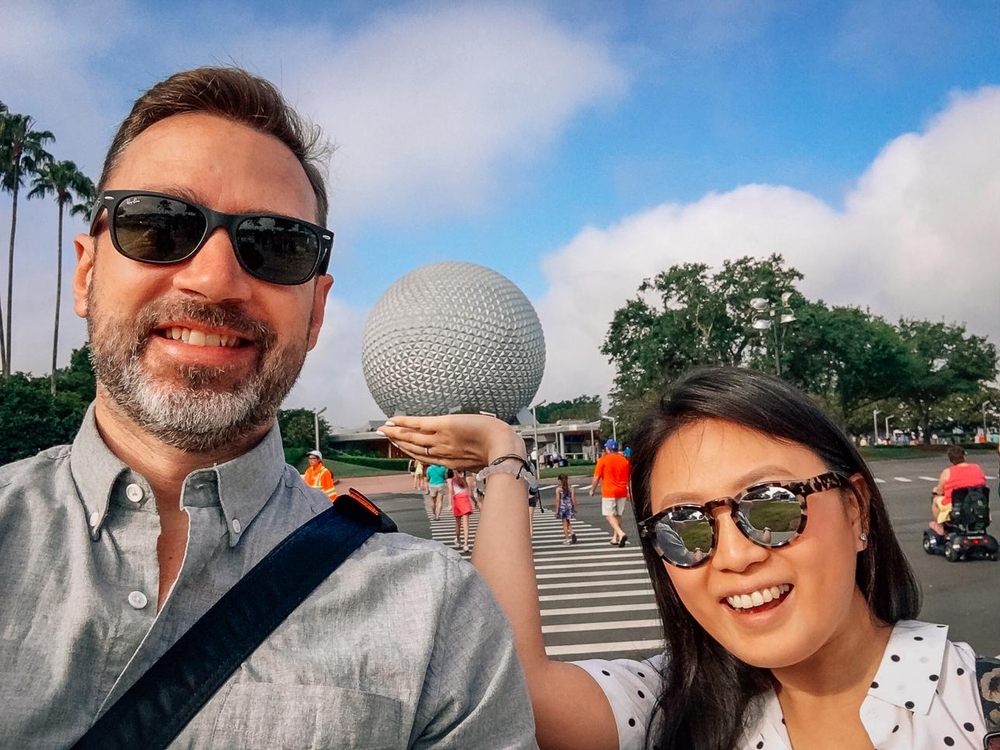 Kris and Jessica at the Entrance to EPCOT