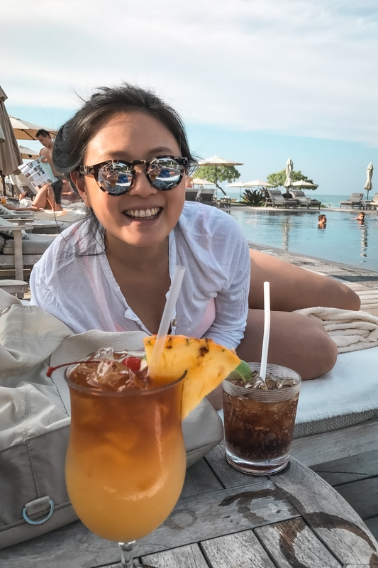 Woman With Tropical Cocktails by Harbor