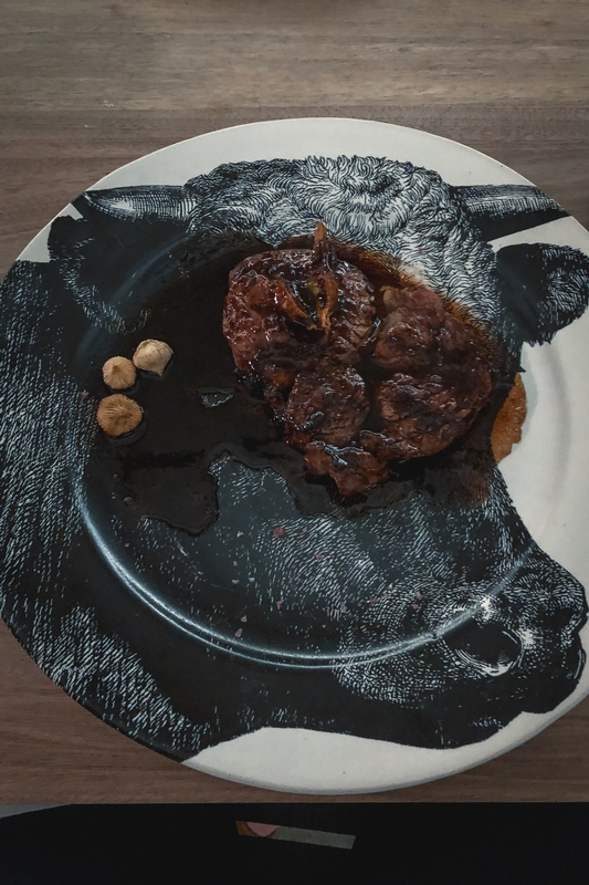 Steak and Mushrooms on Bull-Headed Plate