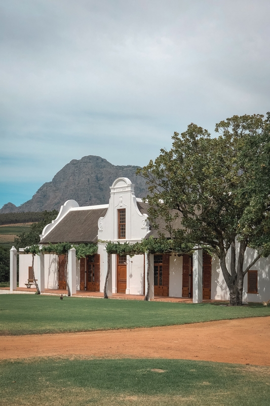 Cape Dutch Homestead Under Mountain Peaks