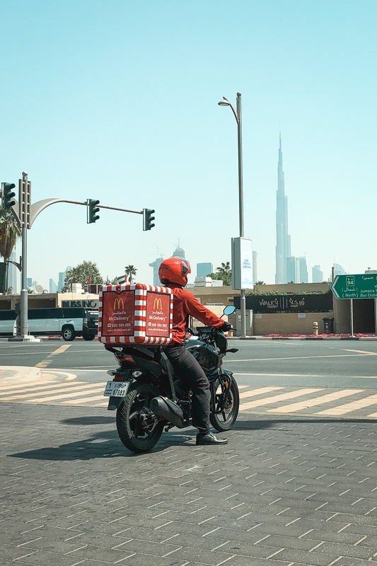 McDonald's Delivery Rider With Burj Khalifa