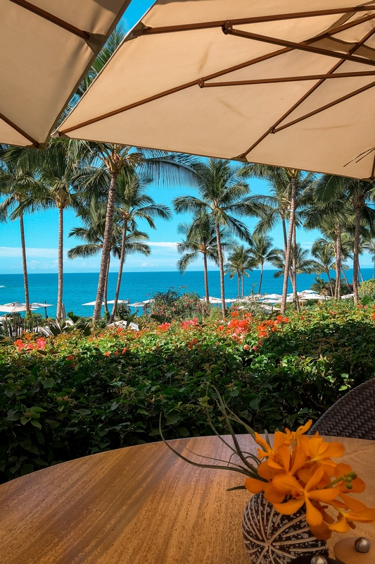Beachfront Table With Umbrellas and Ocean View