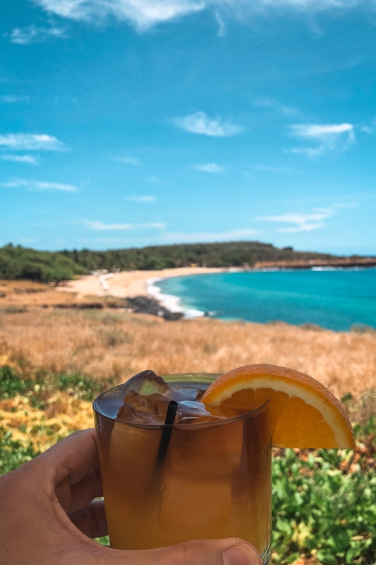 Tropical Cocktail With Hawaiian Coastal View