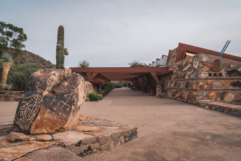 The Main Courtyard with a Boulder Featuring Pima Indian Glyphs