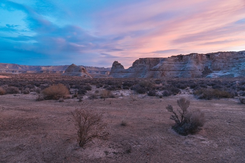 Desert Twilight With Layered Rock Formations
