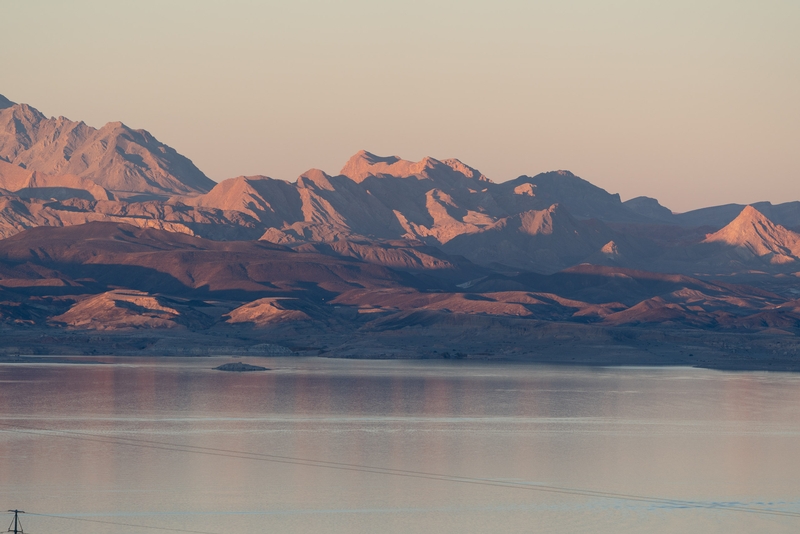 Desert Mountains Reflected in Sunset Lake