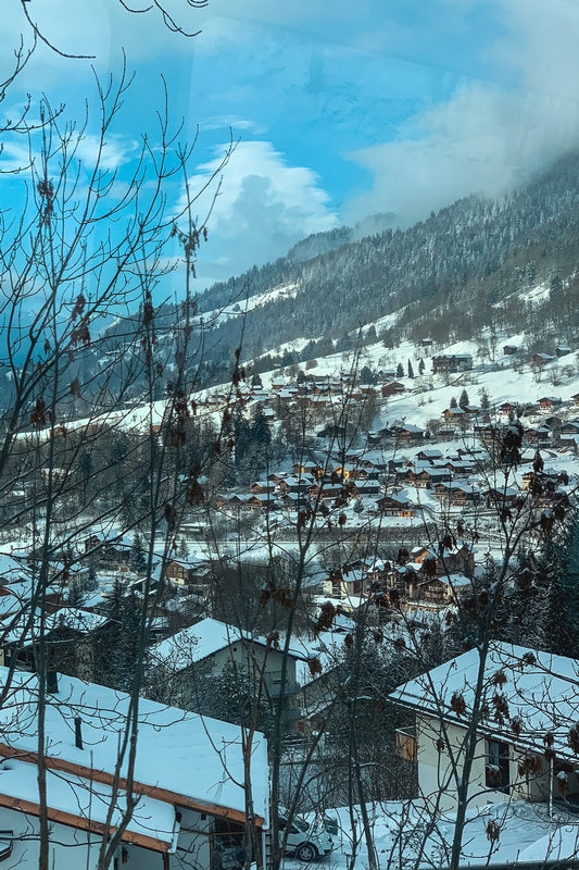 Snow-Covered Alpine Valley Settlement