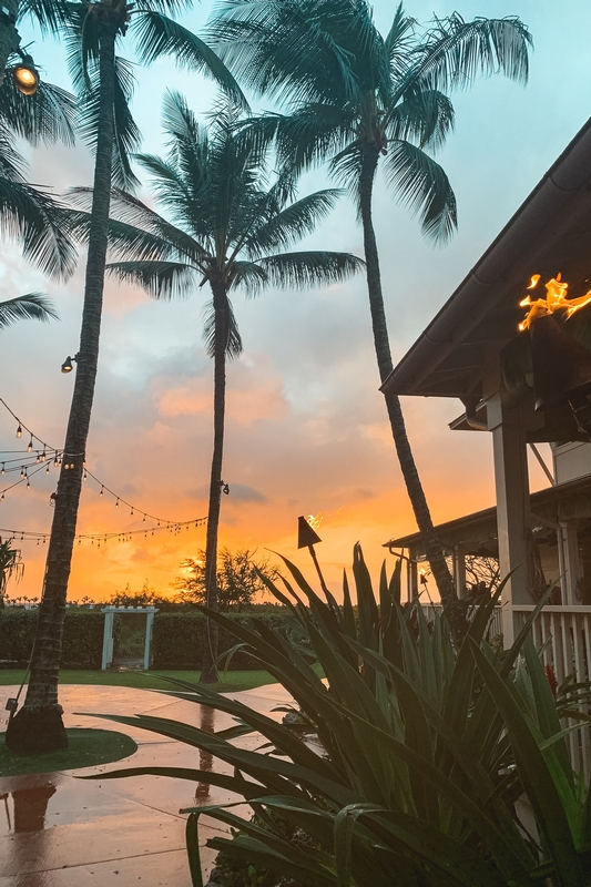 Tropical Resort Courtyard At Sunset