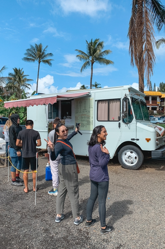 Food Truck Line Under Hawaiian Palms