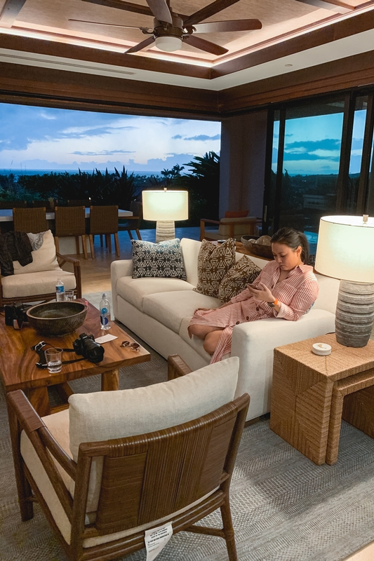 Woman Relaxing in Modern Hawaiian Living Room