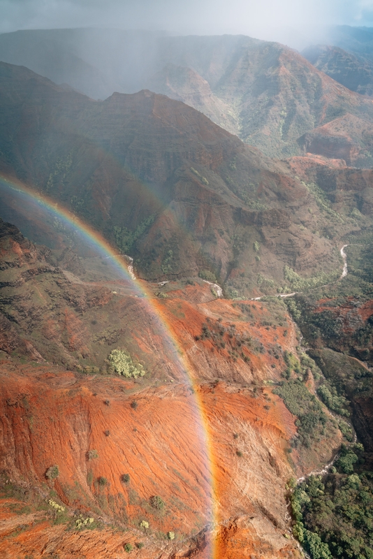 A Helicopter View of a Double Rainbow on Kauai
