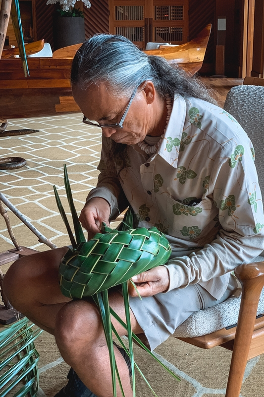 Elderly Woman Weaving Palm Basket