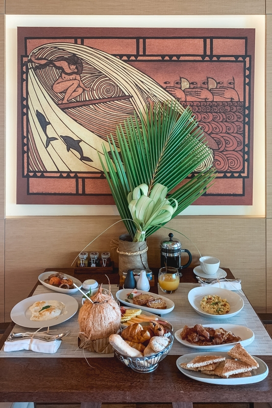 Tropical Breakfast Spread With Palm Decor