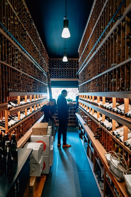 Visitor Exploring Historic Wine Cellar