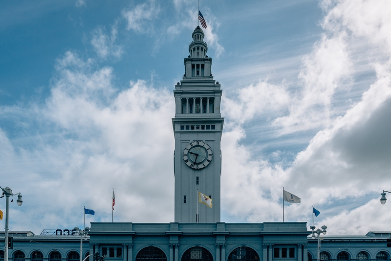Ferry Building's Clock Tower Against Blue Sky