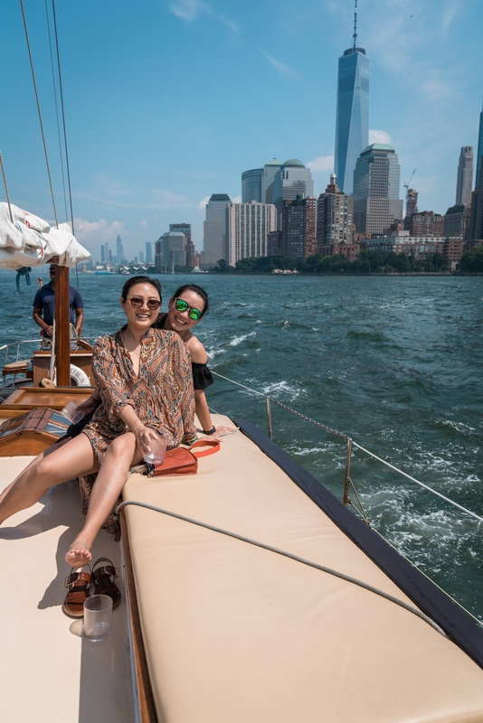 Sailboat Couple With Manhattan Skyline