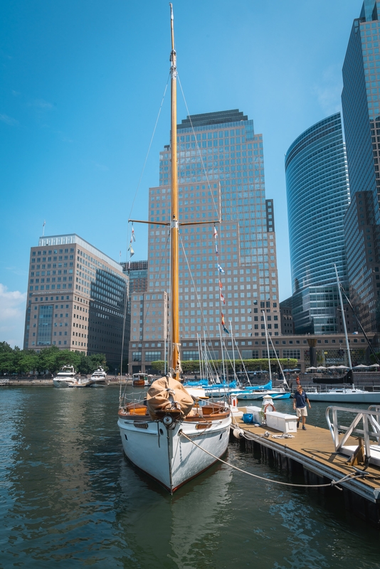 Sailboat Docked at Manhattan Waterfront