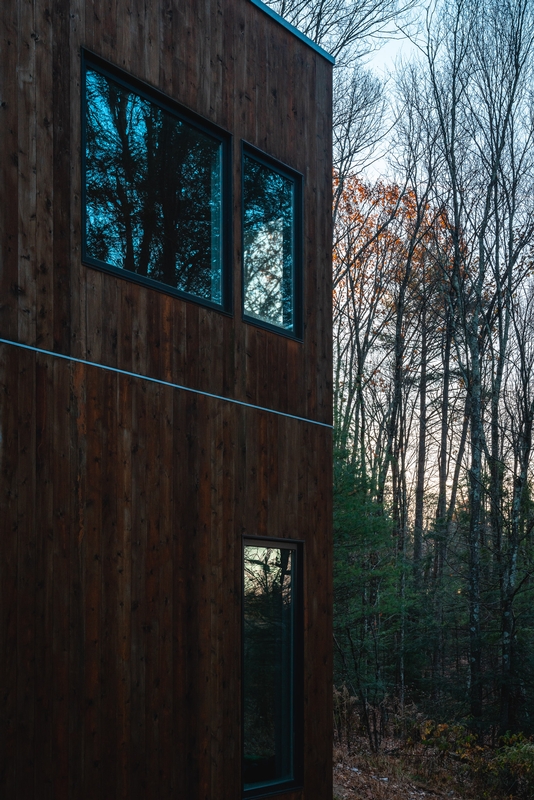 Modern Cabin Among Autumn Woods