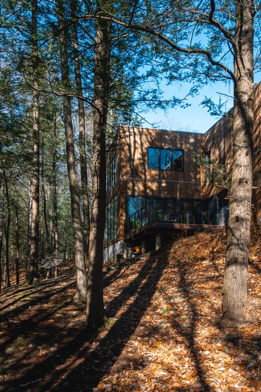 Modern Metal Structure in Autumn Forest