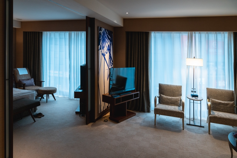 Modern Hotel Suite With Blue-Tinted Lighting