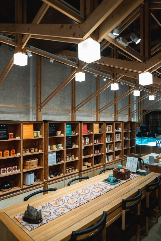 Modern Retail Interior With Wooden Beams