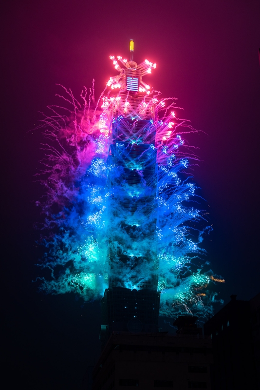 Taipei 101 Glowing With Neon Lights