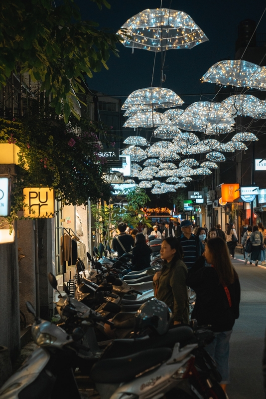 Taipei Night Market With Umbrella Lights