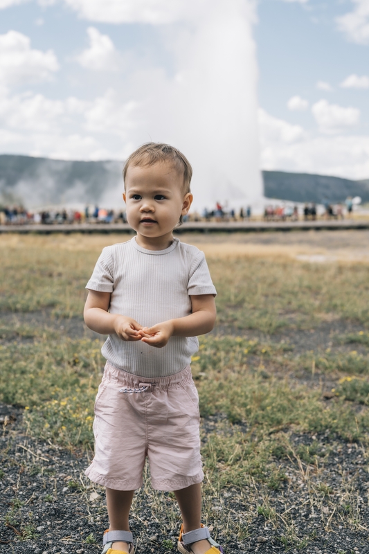 Toddler at Old Faithful Geyser