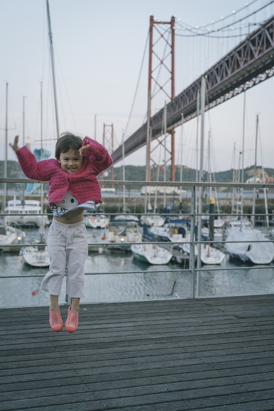 Lulu Jumps at Lisbon's 25 de Abril Bridge