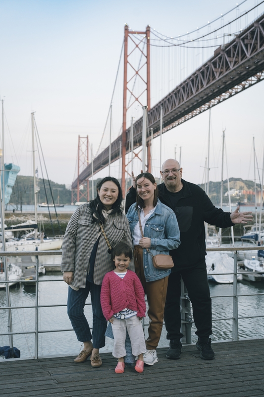 Family Portrait At Lisbon Bridge Marina