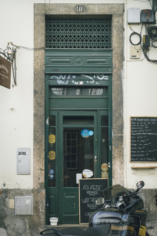 Historic Green Door In Lisbon Storefront