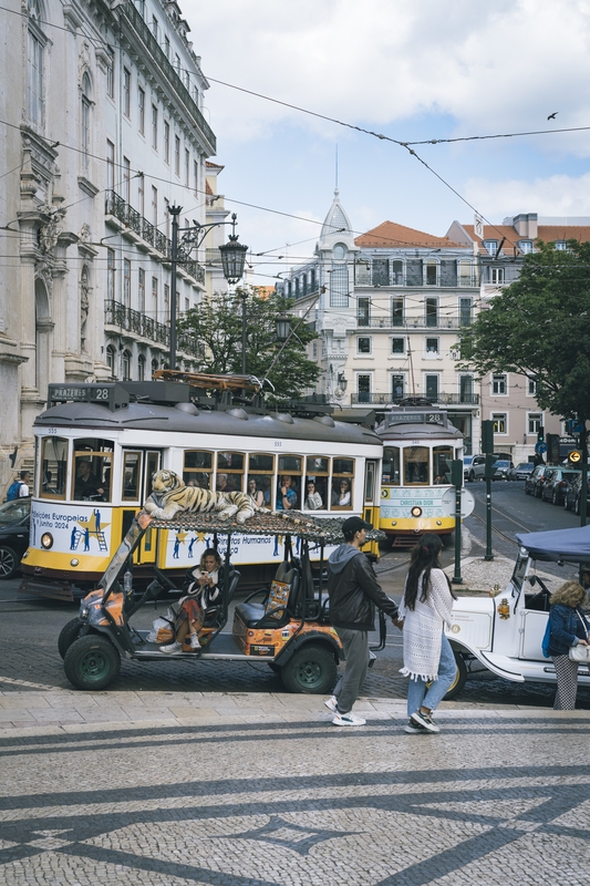 Historic Yellow Tram in Lisbon Street